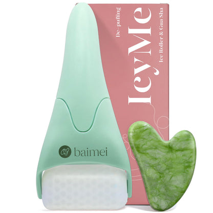BAIMEI IcyMe Ice Roller for Face and Gua Sha Facial Tool Set, Ice Face Roller Reduces Puffiness Relieves Migraines Skin Care Tools, Self Care Gift for Women - Pink