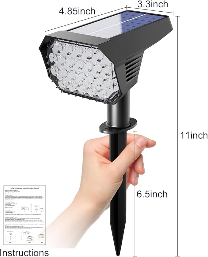 6 Pack Solar Powered Outdoor Spot Lights Outside Landscape Waterproof 24 LEDs Spotlights Dusk to Dawn for House Yard Tree, Plants, Outside, Patio, Garden, Statues, Superior Accent Lighting, 3 Modes