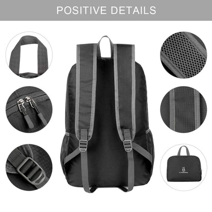30L Backpack Foldable Waterproof Backpack High Capacity Ultralight Rucksack Sturdy Durable Daypack for Hiking Daypack Packable Camping Travel Outdoor Sport Knapsack for Men Women (black)