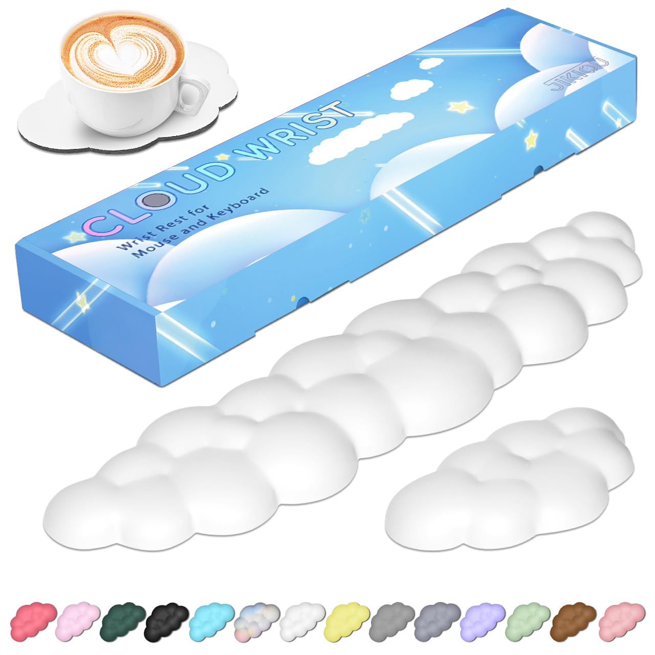 JIKIOU Upgrade Leather Cloud Keyboard Wrist Rest, Cloud Wrist Rest with Non-Slip PU Base, Comfortable Memory Foam Wrist Rest for Computer Laptop Mac Gaming Office and Pain Relief Wish New Year Gift
