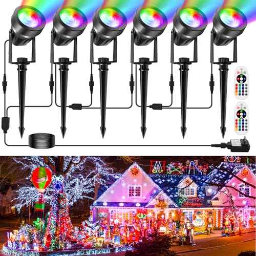 RGBW Color Changing Landscape Lighting,12V Low Voltage Landscape Lights Spotlights with Transformer Remote Control Decorative for Garden, Yard, Lawn, Pool, 44ft Cable(6-in-1)