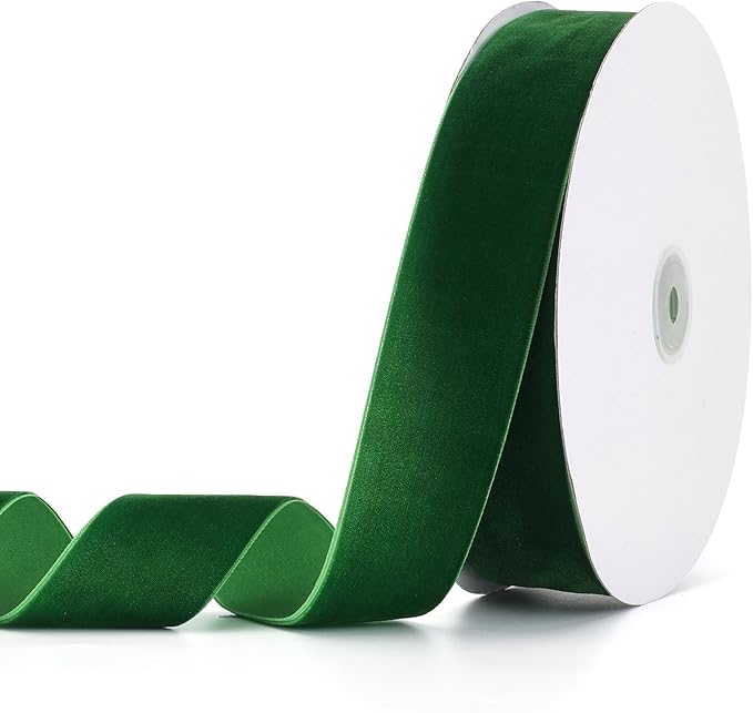 Green Velvet Ribbon 1-1/2" x 20Yd,Great for Gift Wrapping,Hair Bows Making, Wreaths,Wedding and Christmas Party Decoration(Green 1-1/2")