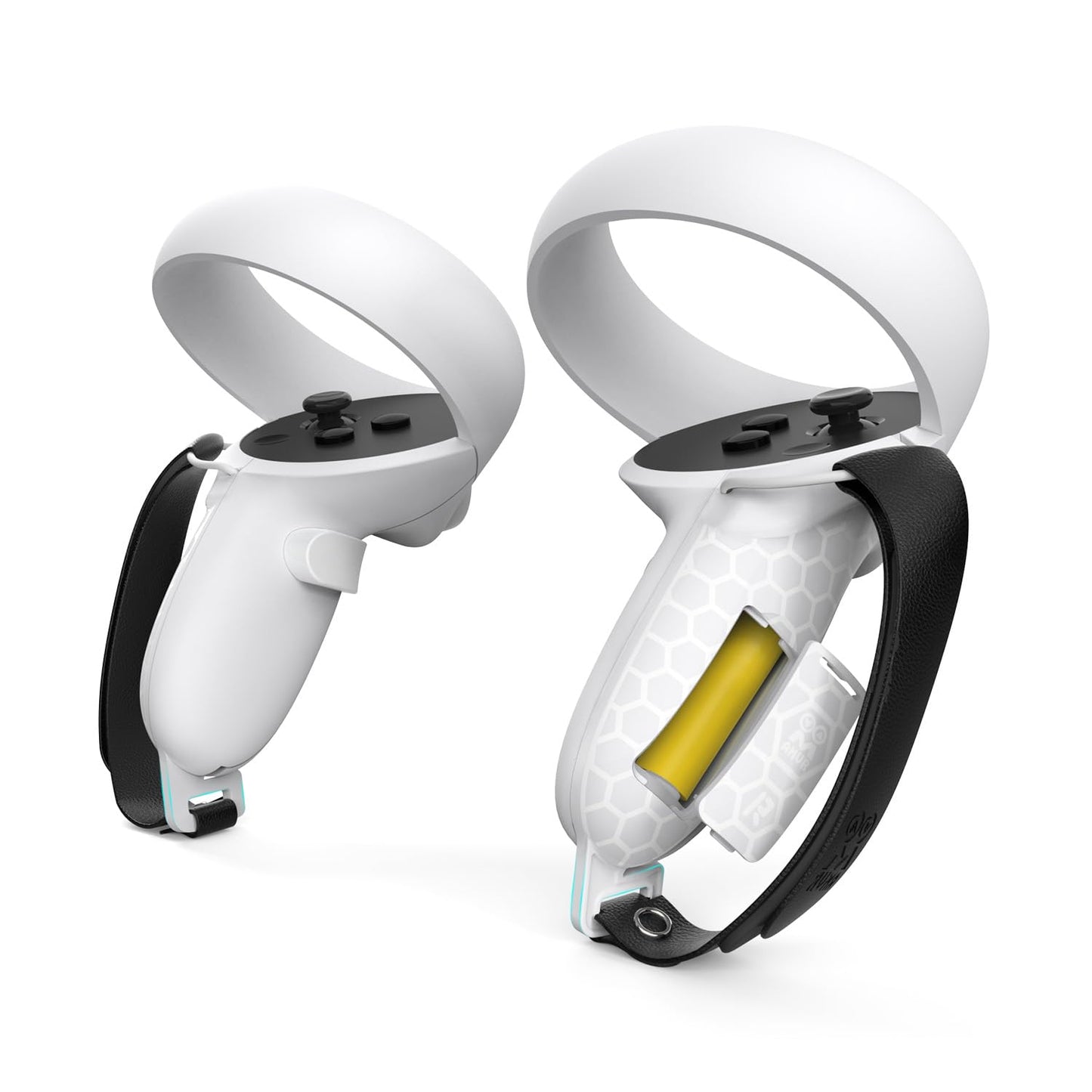 AMVR Touch Controller Grips for Oculus Quest 2 - Adjustable Leather Hand Straps with Battery Door Open Accessories, Meta Quest2 Elastic Handband Anti Throw, Relax Hands Enhance Holding