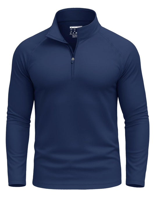 KINSWT Mens Long Sleeve Sun Protection Shirts Quarter Zip Pullover Lightweight 1/4 Zip Moisture Wicking UV Shirts Navy Blue 2XL