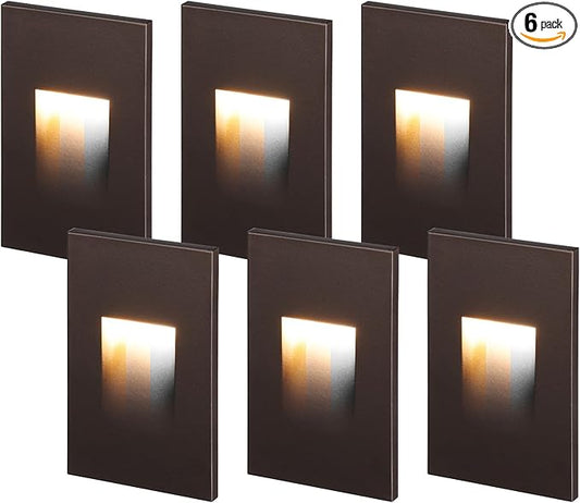 LEONLITE 3CCT 120V LED Step Lights, 3.5W 150LM 5%-100% Dimmable Indoor Outdoor Waterproof Vertical Stair Light, 3000K/4000K/5000K Selectable, CRI90, ETL, Aluminum, Oil Rubbed Bronze, Pack of 6