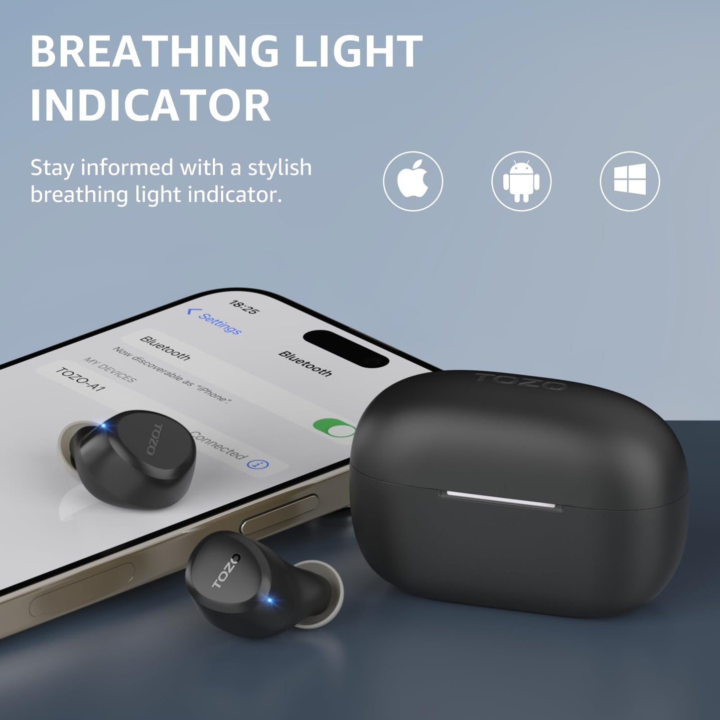 TOZO A1 Wireless Earbuds, Bluetooth 5.3 Earphones, Support APP EQ Setting, 30H Long Playtime, Ear Buds with HiFi Stereo Sound, Light-Weight Wireless Earphones, IPX5 Waterproof