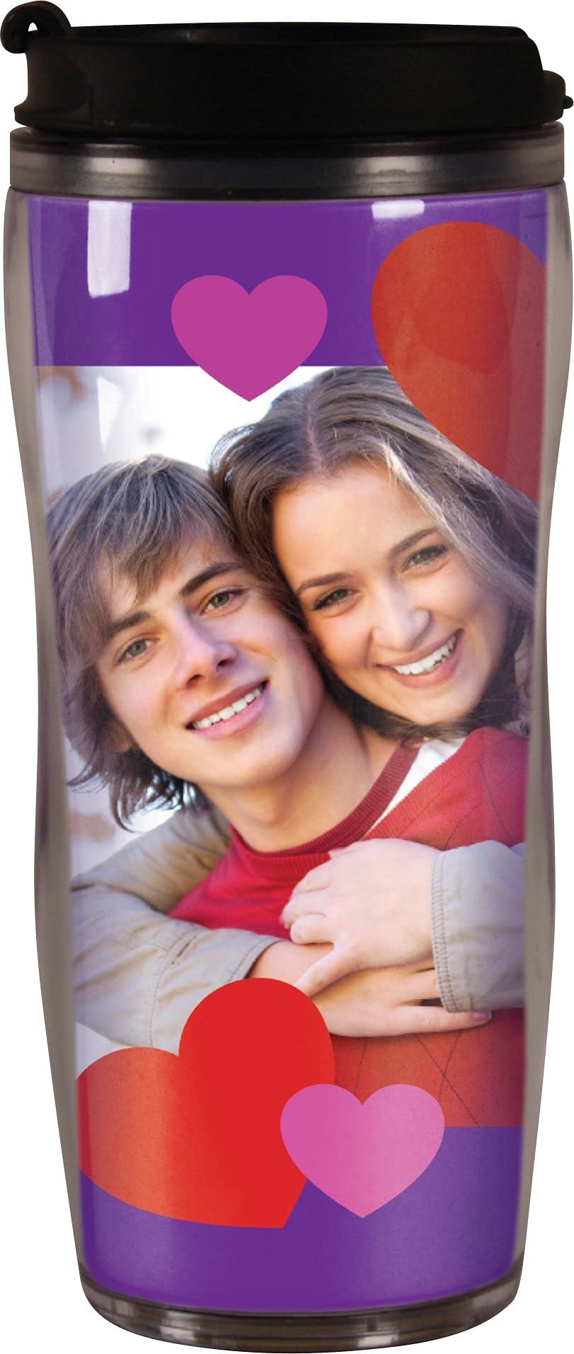 14 oz Photo Travel Mug with Flip Top - PixMug - The Mug That's a Picture Frame - DIY - Insert Your Own Photos or Create and Print Inserts Online – 1 Pack