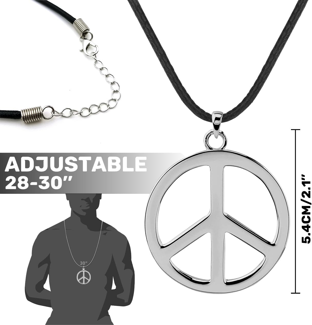 MOVINPE Hippie Accessories for Men - Hippie Wig Sunglasses Hippie Peace Necklace -Halloween Costume 70s Disco Style 60s Outfit 80s Fancy Dress 80s Night - Retro Men Women
