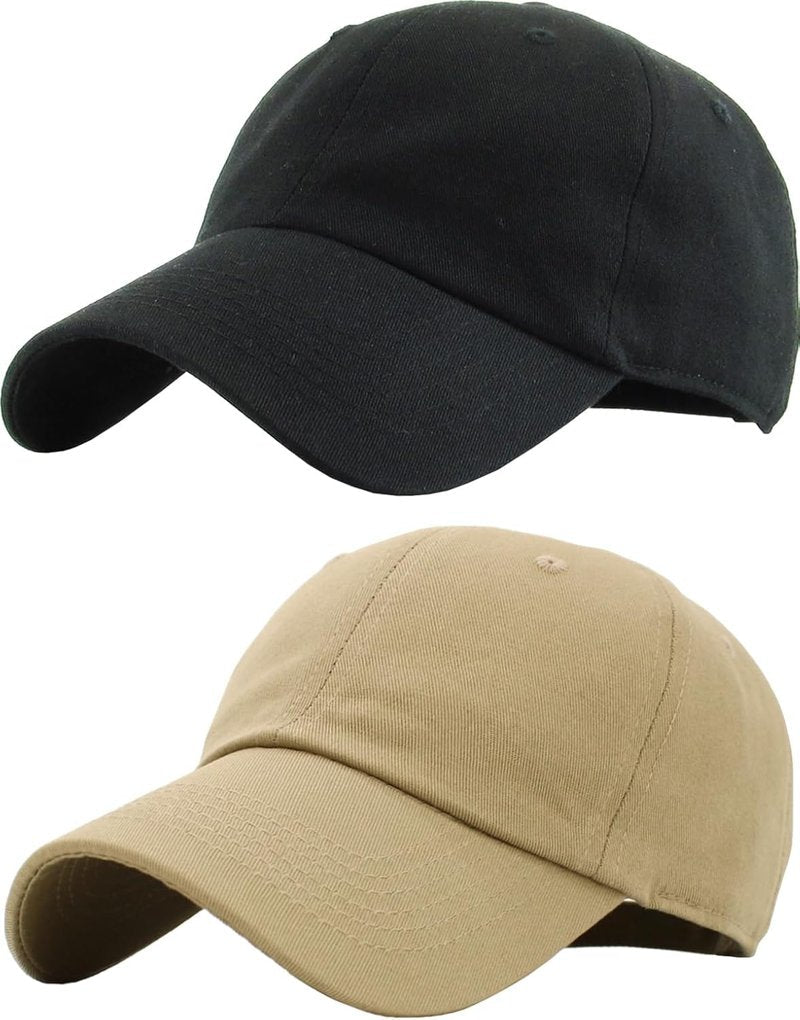 Classic Low Profile Cotton Baseball Cap | Adjustable Dad Hat for Men & Women - Black & Khaki