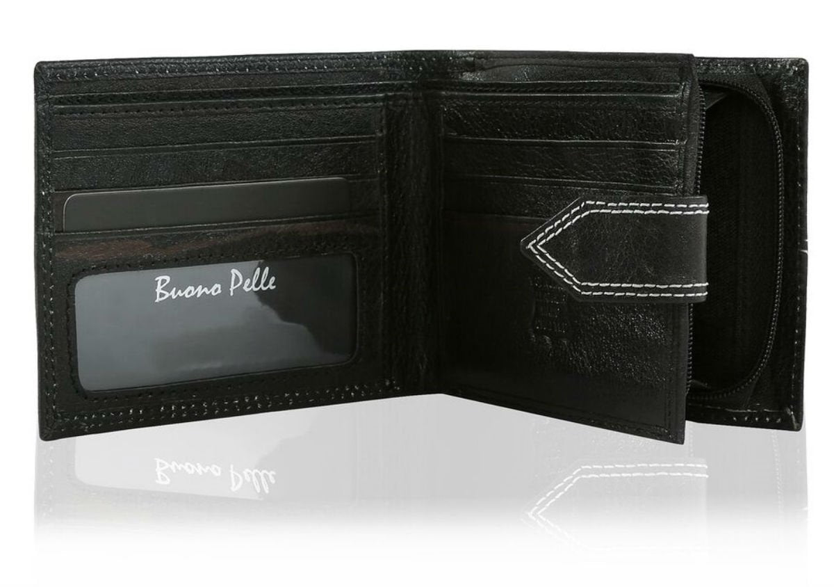 Wallets Mens Slim RFID Blocking Genuine Leather with Zip Coin Pocket, Banknote Compartments, Card Holders Pouch ID Window. Wallet for Men with Gift Box