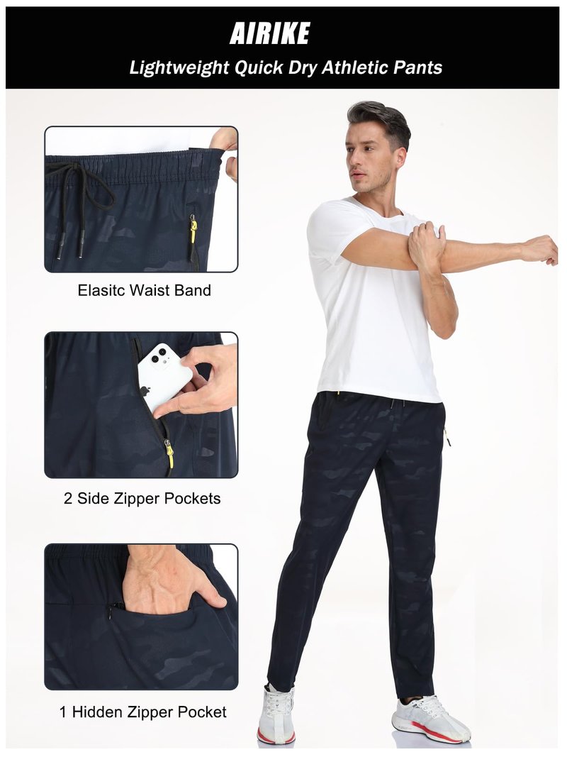 AIRIKE Mens Sweatpants with Pockets Sunmmer Lightweight Quick Dry Camouflage Casual Pants Elastic Waist (Camouflage Blue 34)