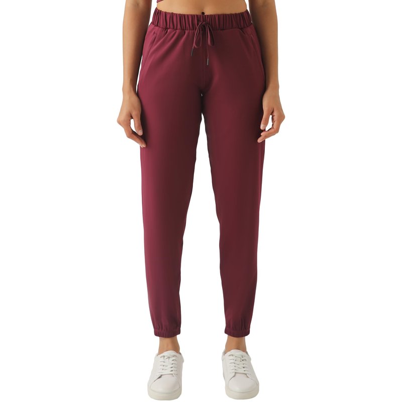 Haowind Women's High-Stretch Workout Joggers with Deep Zipper Pockets - Elastic Waist Yoga Pants for Running Travel Lounge (Burgundy M)