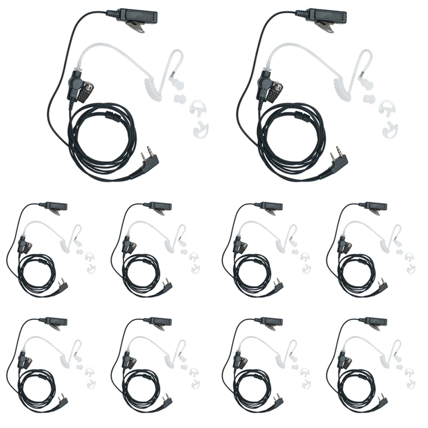 BVMAG Acoustic Tube Earpiece Headset with Mic PTT Compatible with Baofeng UV-5R 5R BF-F8HP BF-888S Kenwood TK3230 TK-3160 Puxing Quansheng Wouxun Walkie Talkie Two Way Radio 10 Pack