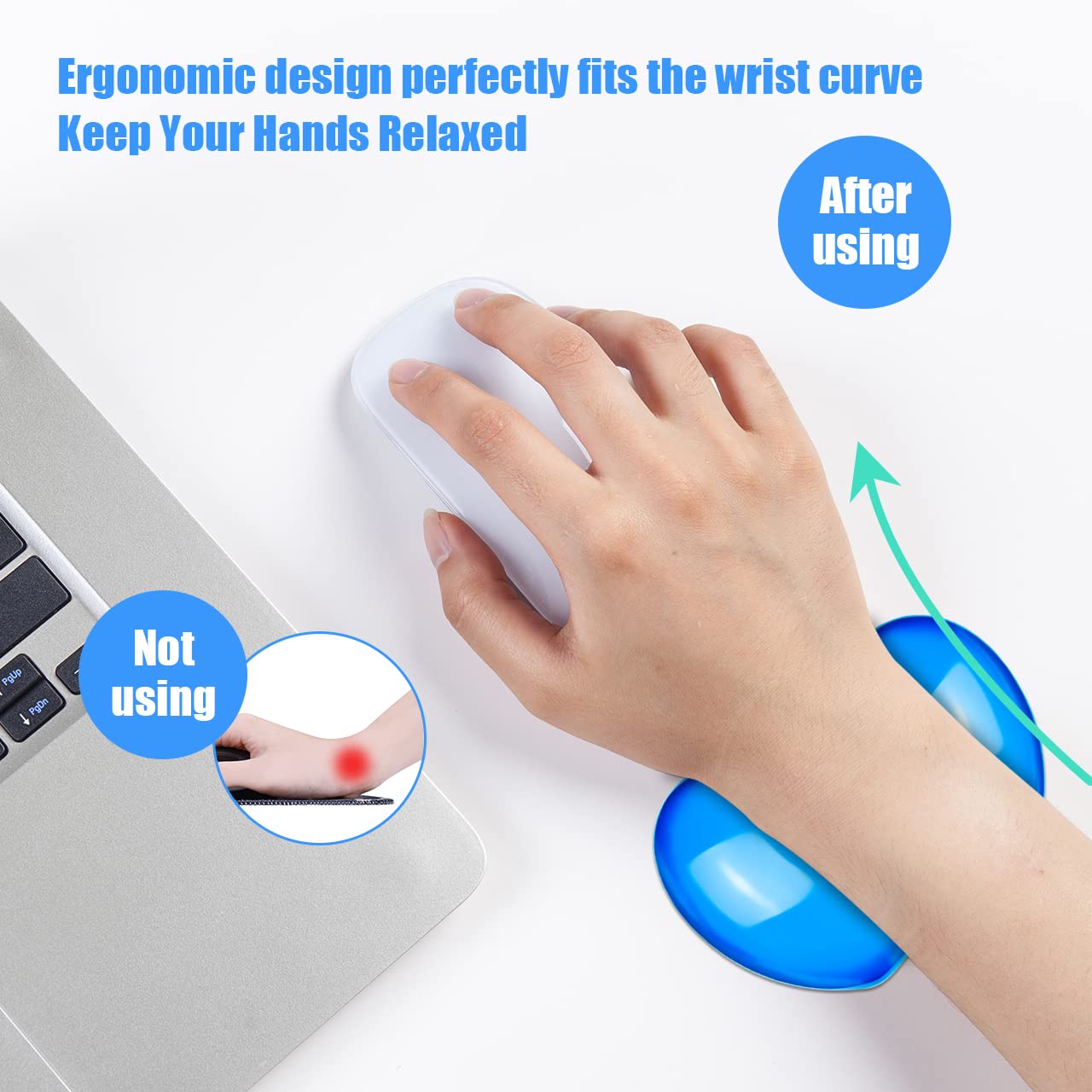 JIKIOU Silicone Gel Wrist Rest Cushion Heart-Shaped Translucence Ergonomic Mouse Pad Cool Hand Pillow Effectively Reduce Wrist Fatigue Pain, Blue, 4.8x3.2inch