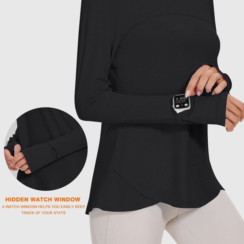 Blingfit Women's Long Sleeve Running Shirts Workout Tops UPF 50+ Sun Protection Rash Guard Shirt for Women Black Medium
