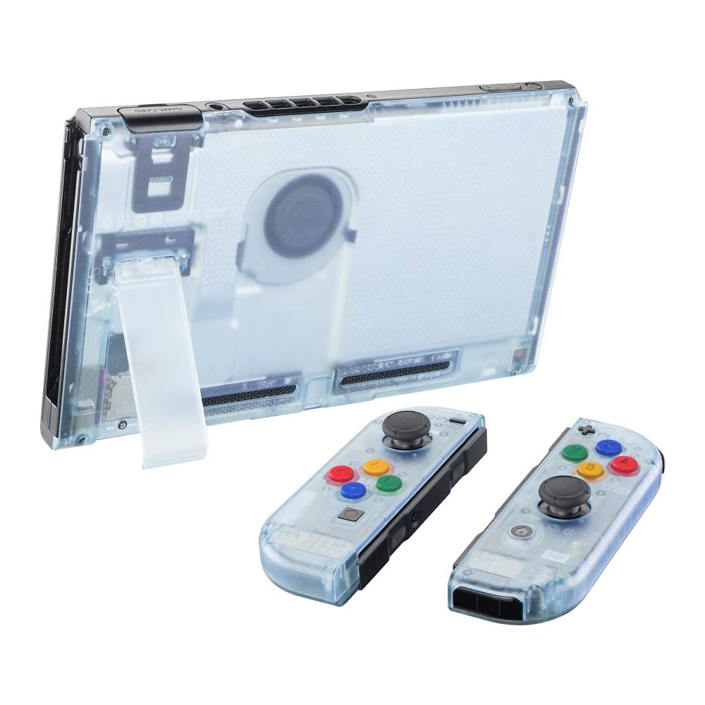 eXtremeRate DIY Replacement Shell Buttons for Nintendo Switch, Back Plate for Switch Console, Housing with Colorful Buttons for Joycon Handheld Controller - Clear Atomic Purple [No Electronics Parts]