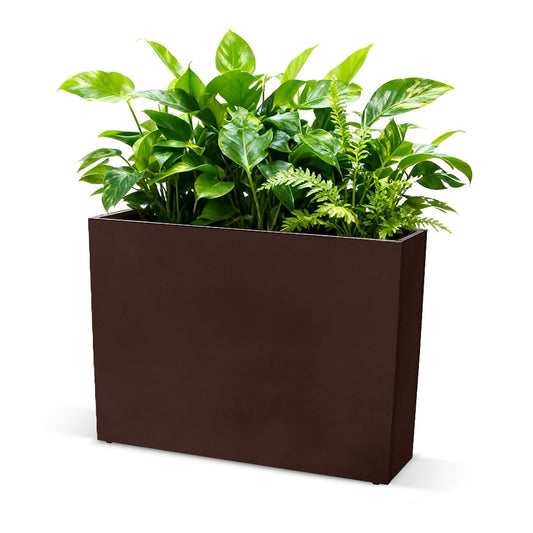 Megawodar Metal Tall Long Planter Box Large Rectangular Planter Flower Pot with Drainage Holes for Indoor Outdoor Deck Porch Garden Home Patio Front Door (Espresso, 36" L x 10" W x 28" H)