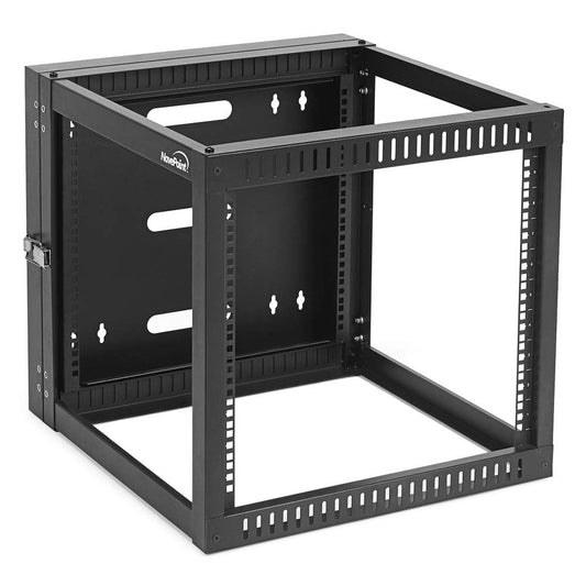 NavePoint 9U Wall Mount Server Rack with Hinged Back, 4-Post 24” Deep, Rear Swing Frame 9U Network Rack Wall Mount for 19 Inch Equipment AV IT Easy Cable Management, Black
