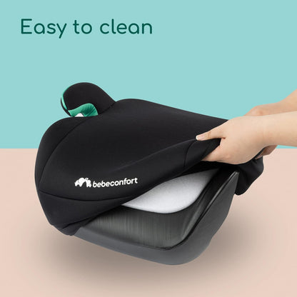 Bebeconfort Manga i-Safe, Car Booster Seat, 6–12 Years, 125–150cm, Child Booster Seat, Compact & Lightweight (<1kg), Easy Belt Installation, Fully Padded, Soft-Touch Fabrics, Full Black