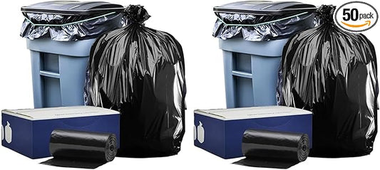 Plasticplace 64-65 Gallon Black Trash Bags, Heavy Duty Toter Can Liners