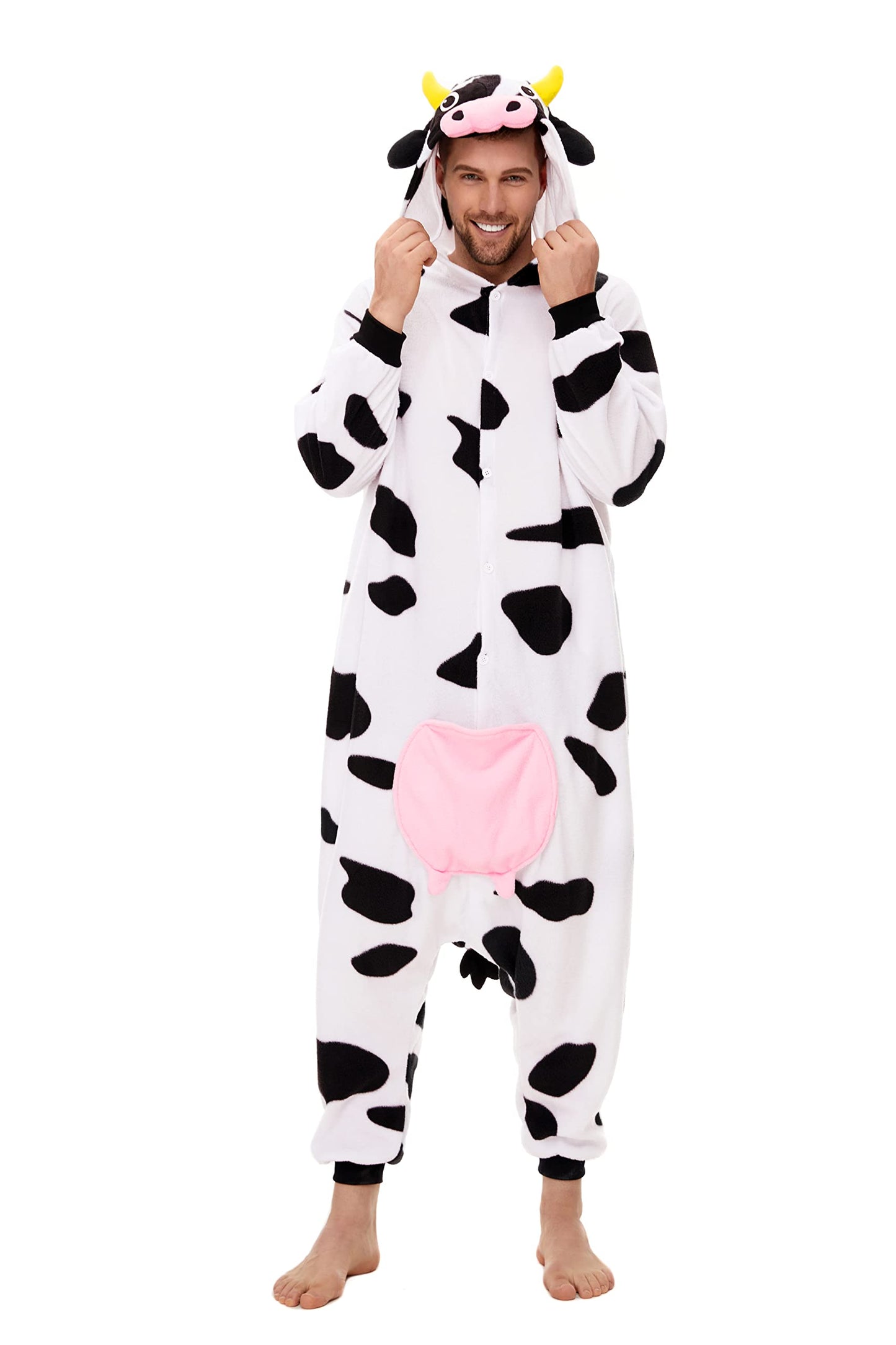CANASOUR Christmas Cow Onesie Halloween Pajamas For Women Couples Adult Animal Custom With Udders Unisex Anime Cosplay Costumes (Cow,Large)