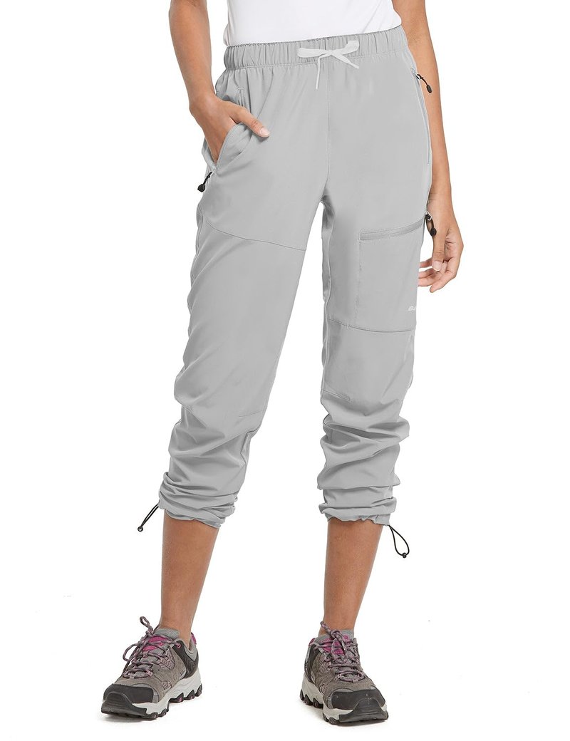 baleaf Women's Hiking Pants Quick Dry Lightweight Water Resistant Stretch Cargo Pants with Zipper Pockets Travel Camping 29''-Glacier Gray L