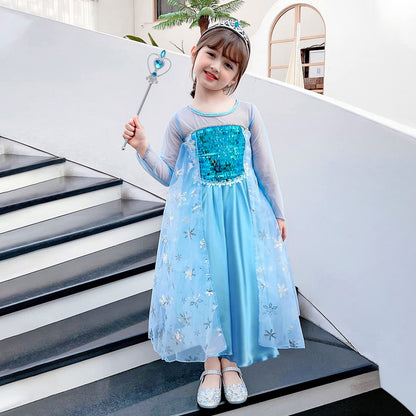 URAQT Dress Up for Girls, Princess Costumes for Girls, Fancy Princess Dress, Princess Costume with Fairy Wand and Crown Tiara, Deluxe Girls Fancy Dress for Party Cosplay Bridesmaid Pageant