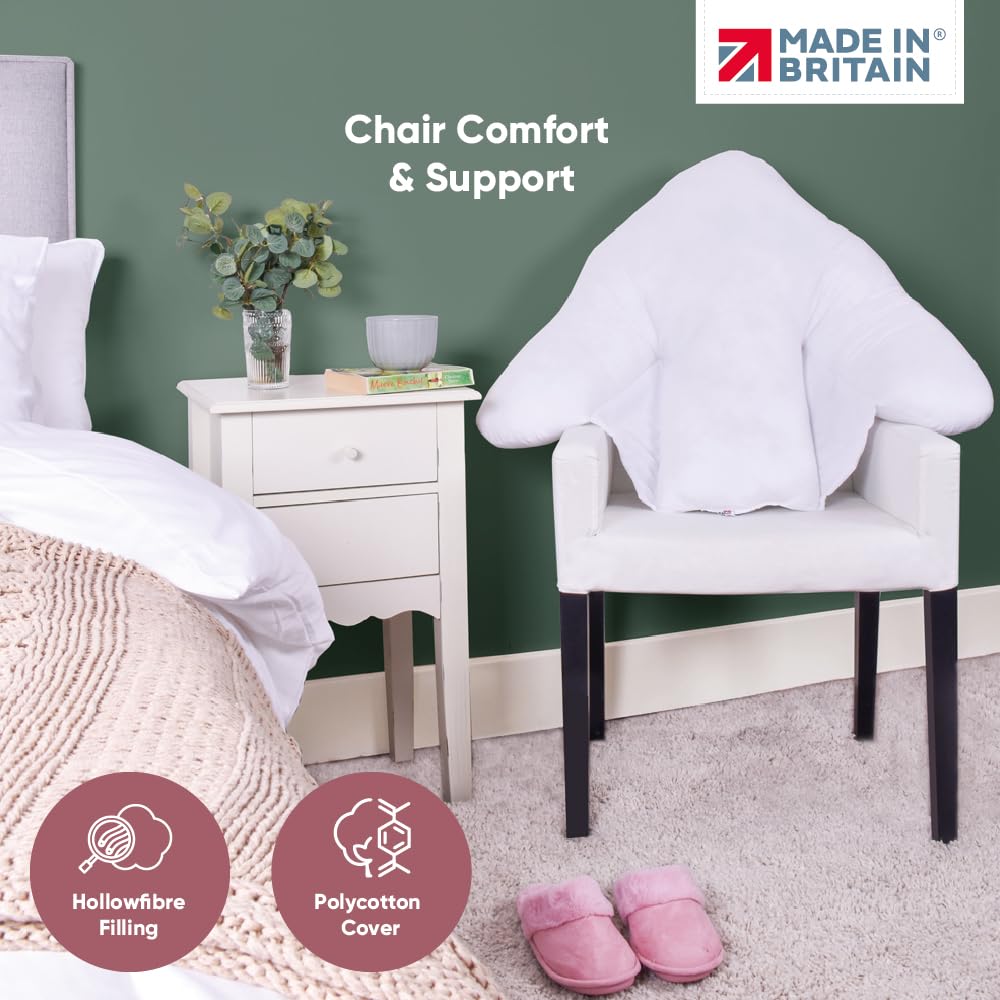 Lancashire Textiles Orthopaedic Batwing Shaped Neck & Back Support Pillow for Help with Cushioning and Sitting Complete with White Removable Pillowcase