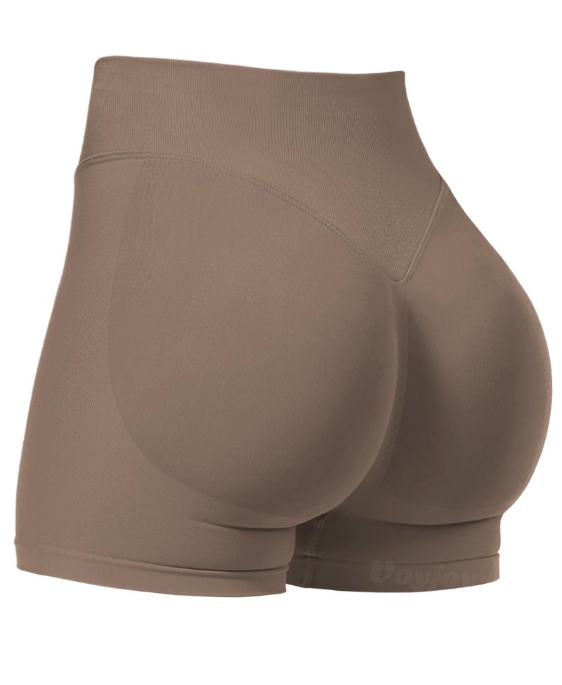 VOYJOY Women Workout Impact Shorts 2.5"/ 3.6"/ 4.5"/ 6" Scrunch Butt Lifting Gym Seamless Booty Biker Shorts Brown