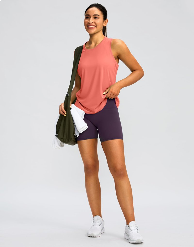 Women's Workout Tops Racerback Athletic Tank Tops Sleeveless Loose Fit Yoga Running Gym Shirts for Women(Coral,L)