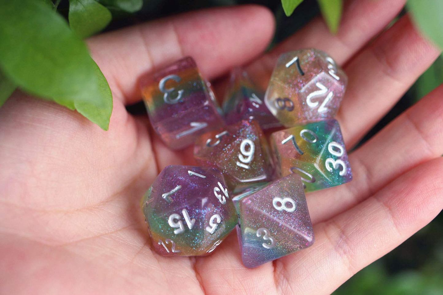Dice DND Dice Set Glitter Rainbow Dice Fit Dungeons and Dragons D&D RPG Role Playing Game Pathfinder MTG Table Game Transparent Polyhedral Dice Set (Sparkly Rainbow)