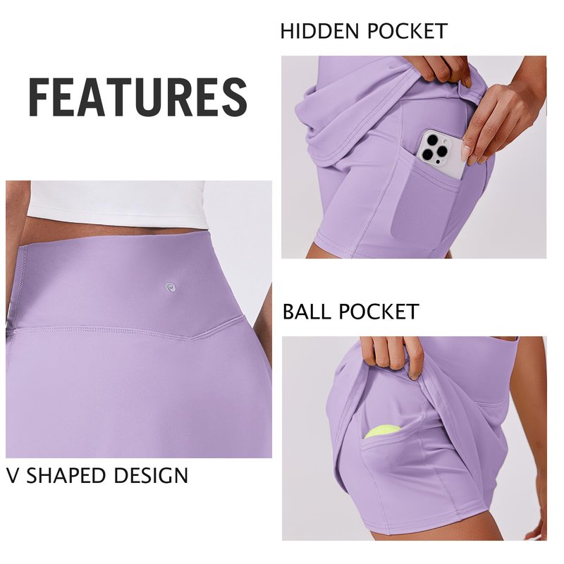PINSPARK Womens Golf Skirt High Waisted Athletic Skirts A-line Golf Skirt for Running Sports Workout Pickleball, Purple Small