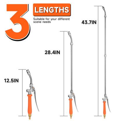 All Metal 44 Inches Replacement Sprayer Wand, Garden Hose Watering Wand with 3/4'' Brass Connector, 1/4" & 3/8" Brass Barb for Most Sprayer Hoses, Built-in Stainless Steel & 2 Hose Clamps