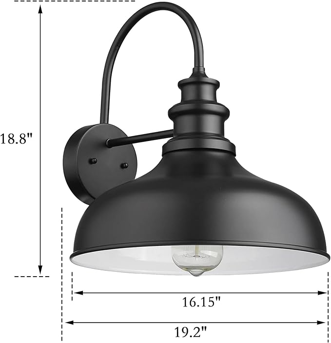 Bestshared Large Outdoor Farmhouse Barn Lights 16 Inch Dome Outdoor Wall Lighting Fixture Industrial Wall Sconces Exterior Mount Lantern Light for Porch,Entryway,Garage (1Pack,Black+White)