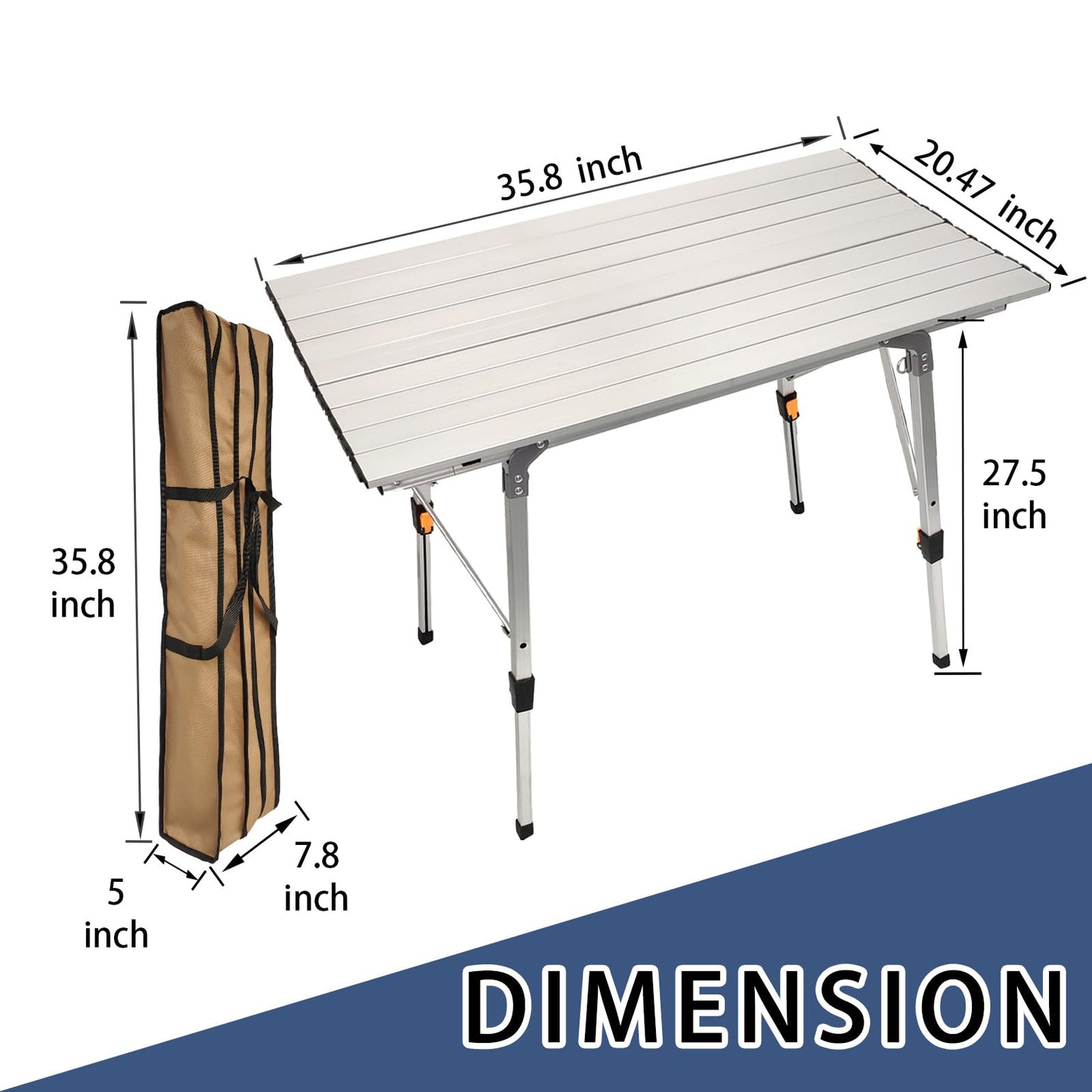 CampLand Aluminum Table Height Adjustable Folding Table Camping Outdoor Lightweight for Camping, Beach, Backyards, BBQ, Party