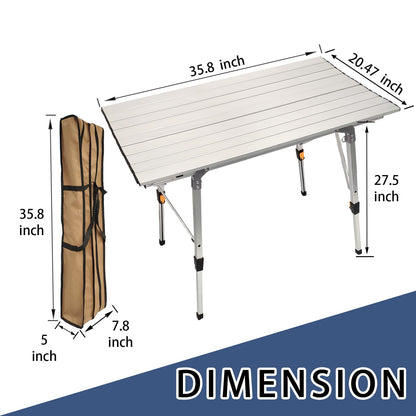 CampLand Aluminum Table Height Adjustable Folding Table Camping Outdoor Lightweight for Camping, Beach, Backyards, BBQ, Party
