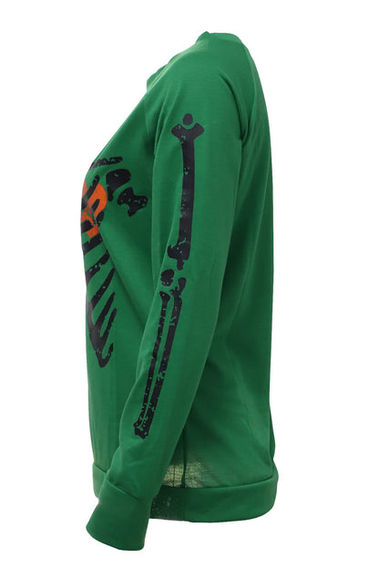 Sumtory Women Skeleton Print Sweatshirt Funny Halloween Pullover Tops Green M (STNHD210002GR-XL)