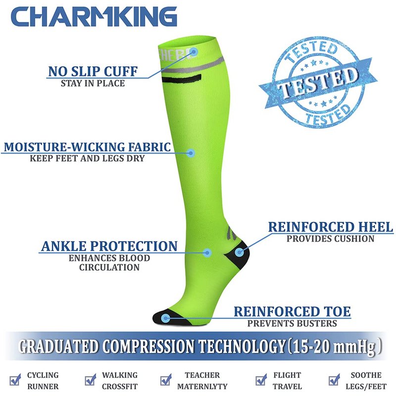 CHARMKING Compression Socks for Women & Men Circulation 15-20 mmHg is Best Graduated Athletic for Running, Flight Travel, Support, Pregnant, Cycling - Boost Performance, Durability (L/XL, Multi 11)