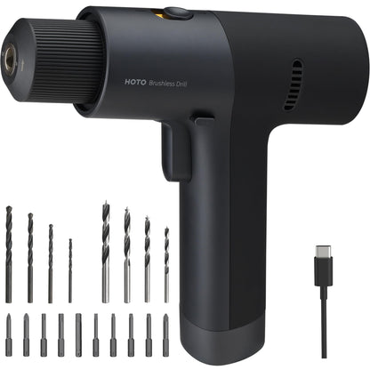 HOTO Brushless Drill, 12V Cordless, Power with LED Display, 30 Gears 2 Working Modes, 3/8 Inch Keyless Chuck, 266 in-lbs (30N·m) Torque, 2000mAh Battery, 10 Bits & 8 Drill Bits