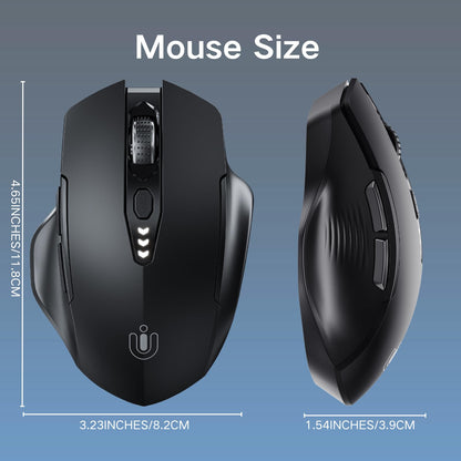 Uineer Wireless Mouse, [Upgraded] Visible Battery Display，Rechargeable Laptop Mouse 2.4G USB, 4 Adjustable DPI levels,Optical Mice for Laptop PC Computer，Matte Black