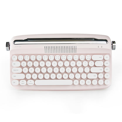 YUNZII Upgraded Wireless Typewriter Keyboard,with Retro Integrated Stand,USB-C/Bluetooth,Cute Round Keycaps, USB-C/Bluetooth Connection for Table, Phone, PC and Win/Mac/Android (B309, Baby Pink)