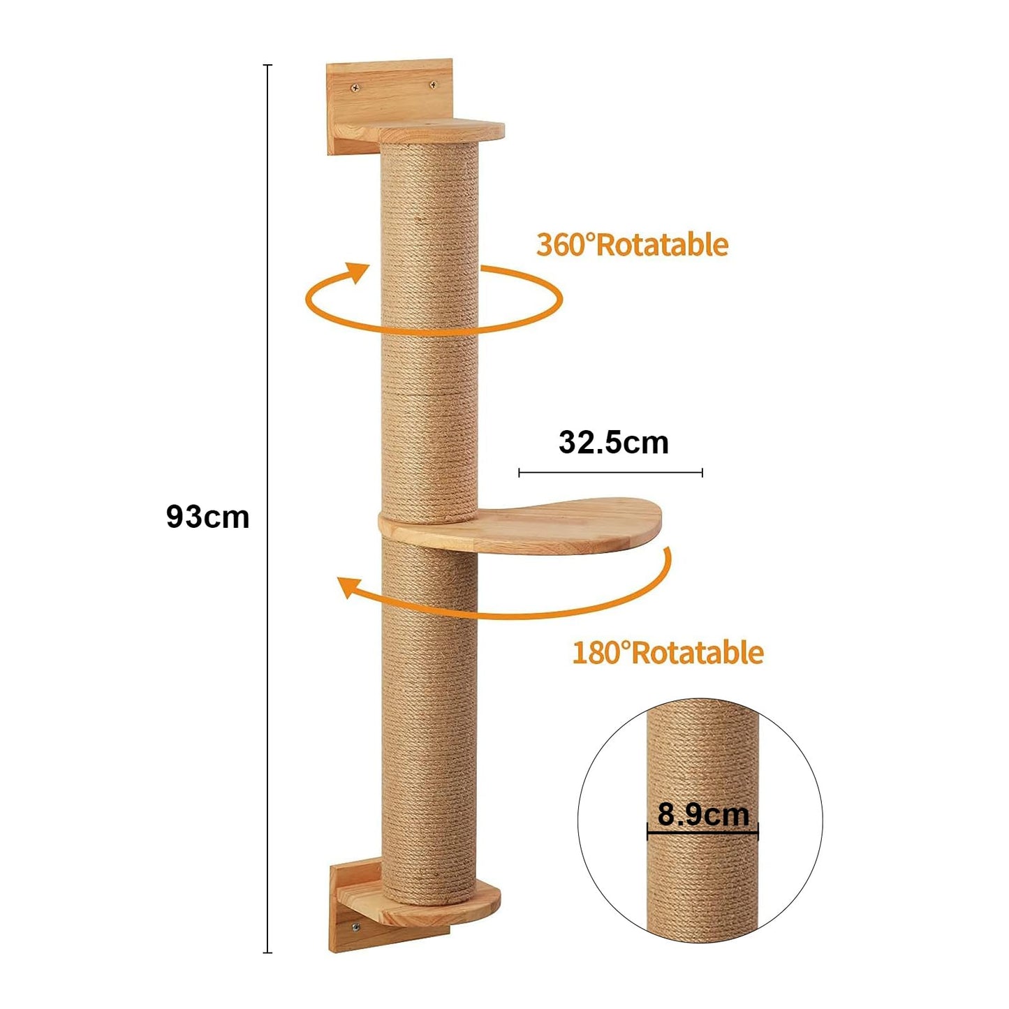 FUKUMARU Cat Activity Tree with Scratching Posts, Wall Mounted Jute Scratcher Pine Hammock, Natural Rubber Wood Material
