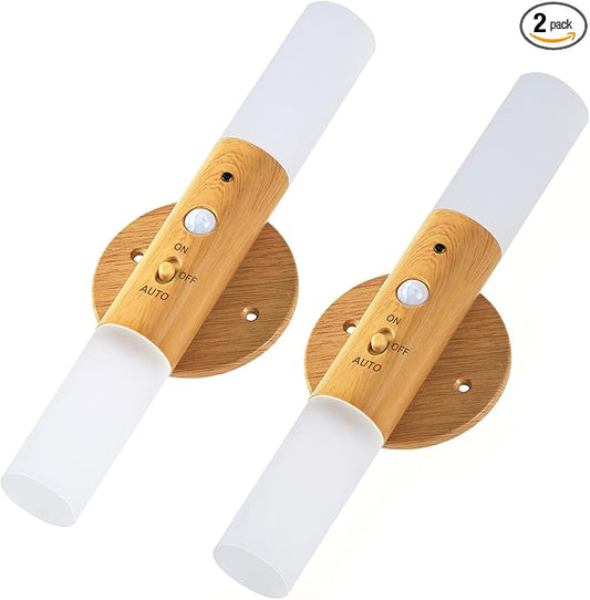 LED Motion Sensor Lights Battery Operated Wall Sconces Set of 2 Rechargeable Wireless Picture Art Light Magnetic 360° Rotation Corner Lamps for Gallery Stairway Vanity Living Room Bedroom