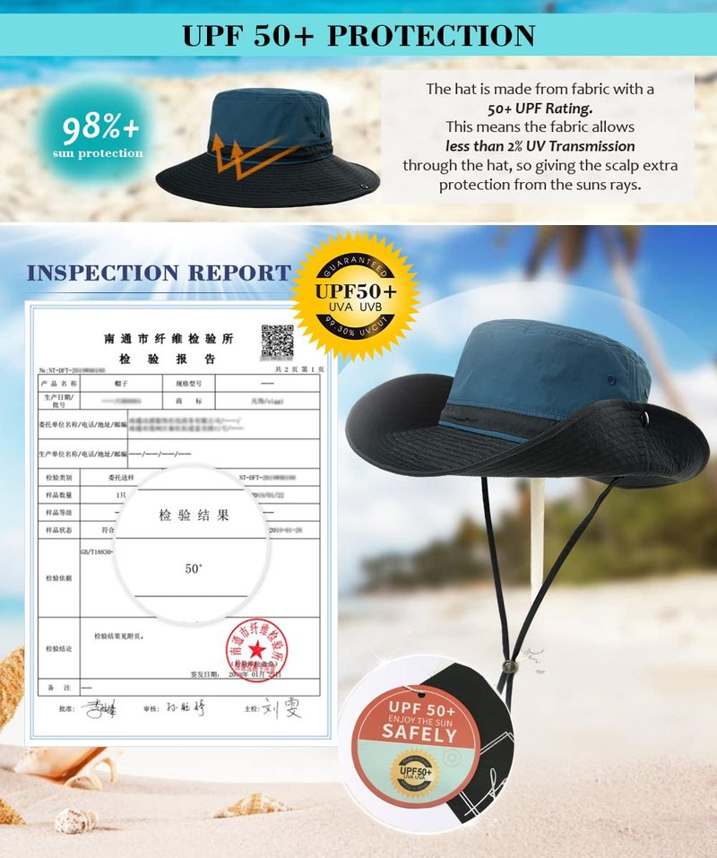 TOP-EX L/XL Sun Hats for Women & Men with Wide Brim, UV Protection UPF 50, Waterproof Safari Hat Boonie Hats, Foldable & Breathable & Adjustable for Fishing Trekking Travel, Navy 60-63CM