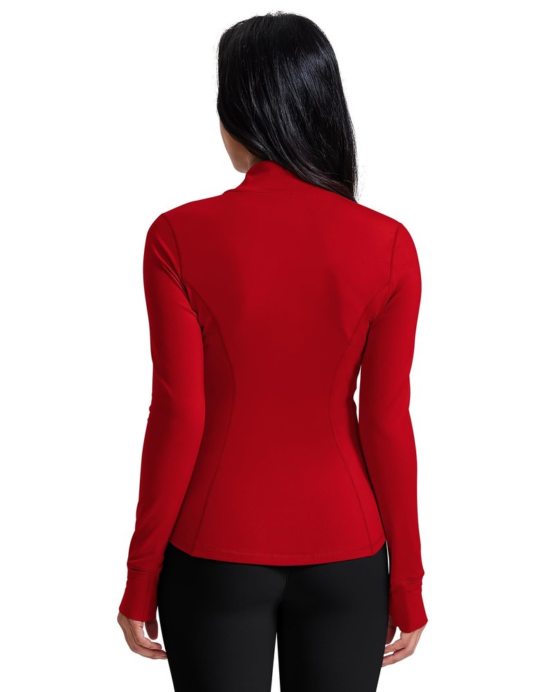 AVGO Running Jackets for Women Long Sleeve Zip Up Track Workout Jacket Cottony Soft Yoga Gym Top with Pockets (Red, Medium)