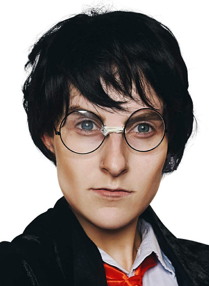 ALLAURA Compatible with Harry Potter Wig – Short Black Boy Wizard Wig & Glasses Set for Kids & Adults – Magical School Costume Accessory for Halloween, Cosplay, Book Week, Fantasy Party Outfits