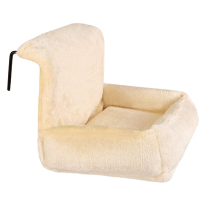 lionto Cat heating lounger with cuddly plush cover, warm cat bed for hanging with metal hooks for all common heaters, washable cat hammock made of cozy material, beige