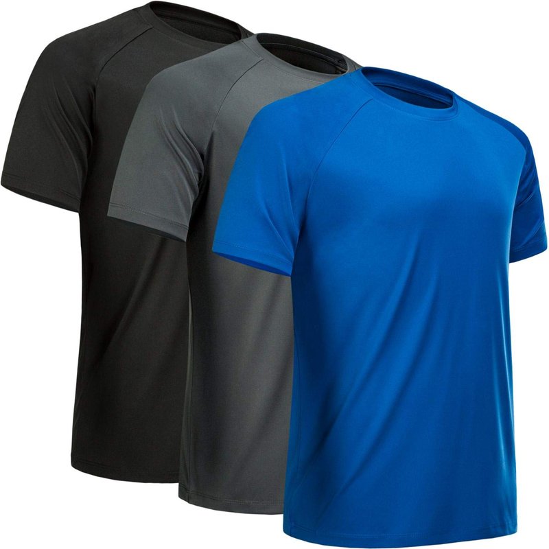 MCPORO Workout Shirts for Men Short Sleeve Quick Dry Athletic Gym Active T Shirt Moisture Wicking 3 Pack Black, Dark Grey, Blue XX-Large