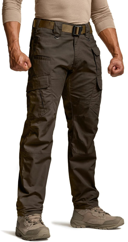 CQR Men's Tactical Pants, Water Resistant Ripstop Cargo Pants, Lightweight EDC Work Hiking Pants, Outdoor Apparel, Duratex Mag Pocket Dark Brown, 40W x 32L