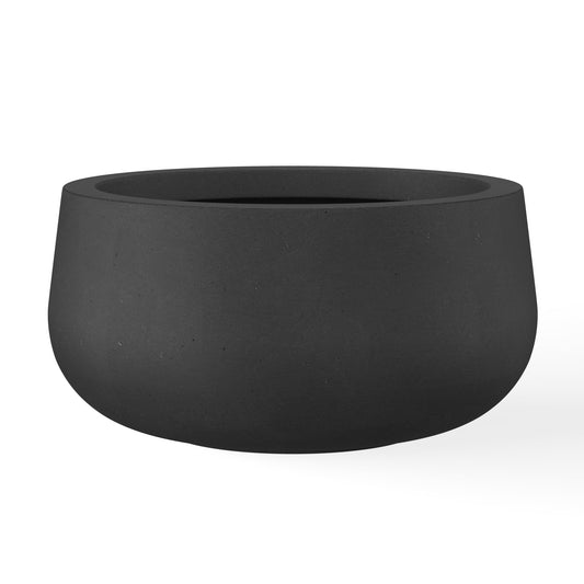 Kante 15.7" Dia Round Concrete Planter, Outdoor Indoor Garden Plant Pots with Drainage Hole and Rubber Plug, Modern Curvaceous Design, Black